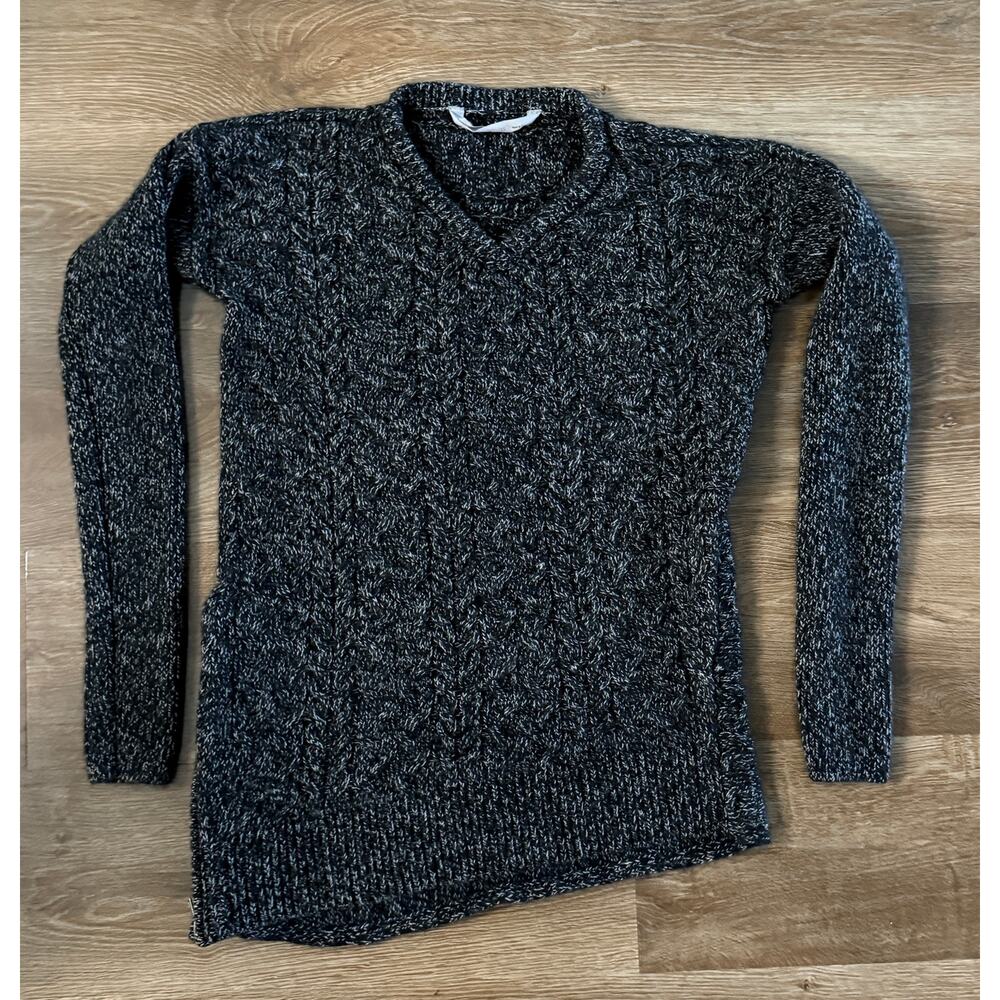 Athleta 80% Wool 20% Cashmere Cable Knit Sweater XS Gray Marled Side Zip